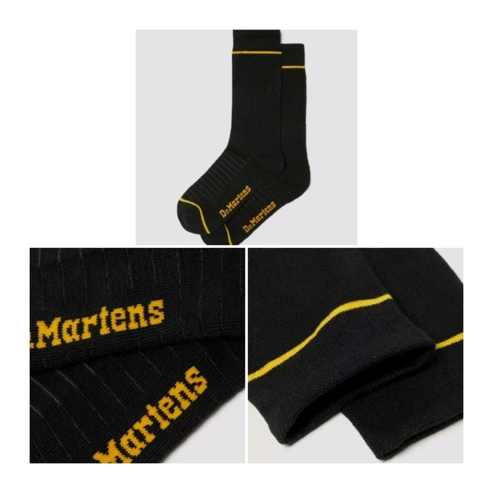 2-Pairs Dr. Martens The Lightweight Doc Sock‎ Black/Yellow Size M/L